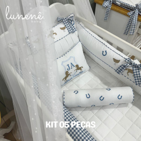 Enxoval de Berço Personalizado 05 Peças Cavalinho 200 Fios 4573