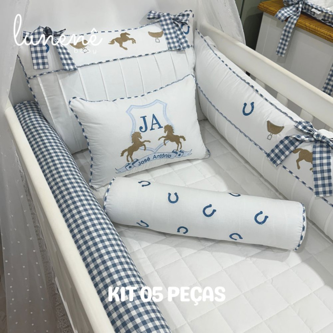 Enxoval de Berço Personalizado 05 Peças Cavalinho 200 Fios 4573