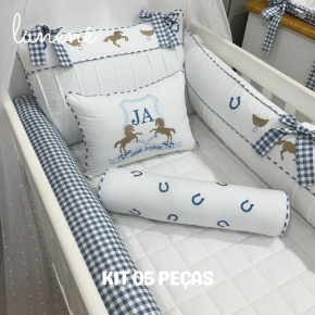 Enxoval de Berço Personalizado 05 Peças Cavalinho 200 Fios 4573