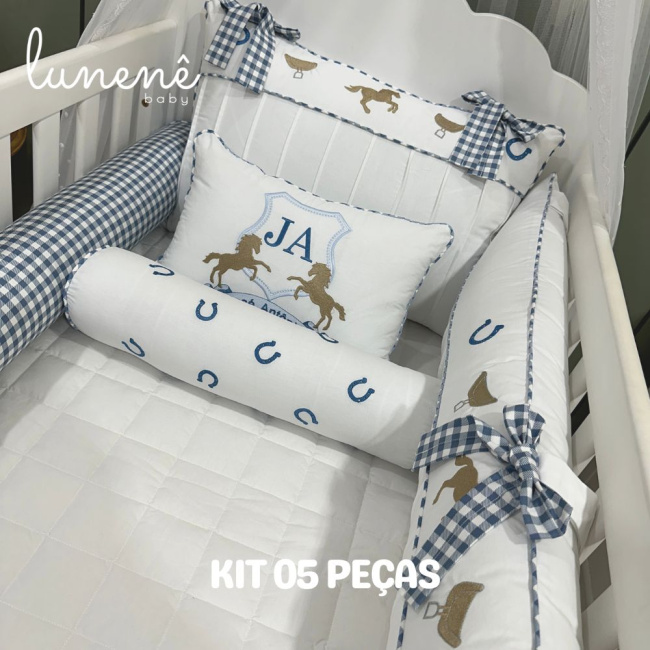 Enxoval de Berço Personalizado 05 Peças Cavalinho 200 Fios 4573