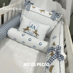 Enxoval de Berço Personalizado 05 Peças Cavalinho 200 Fios 4573