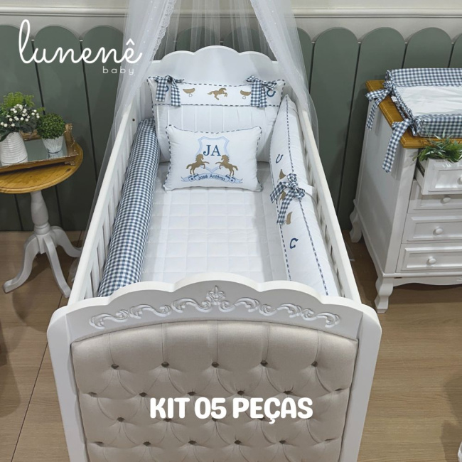 Enxoval de Berço Personalizado 05 Peças Cavalinho 200 Fios 4573