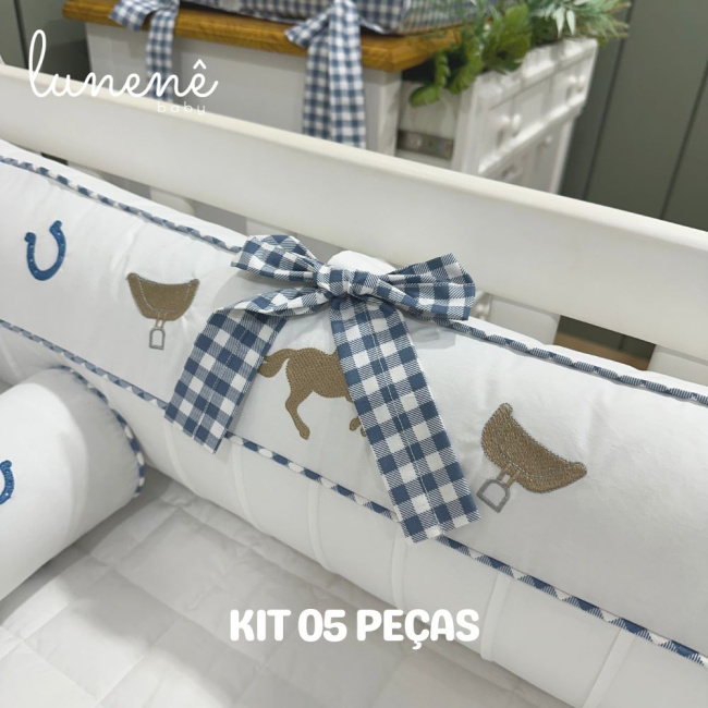 Enxoval de Berço Personalizado 05 Peças Cavalinho 200 Fios 4573