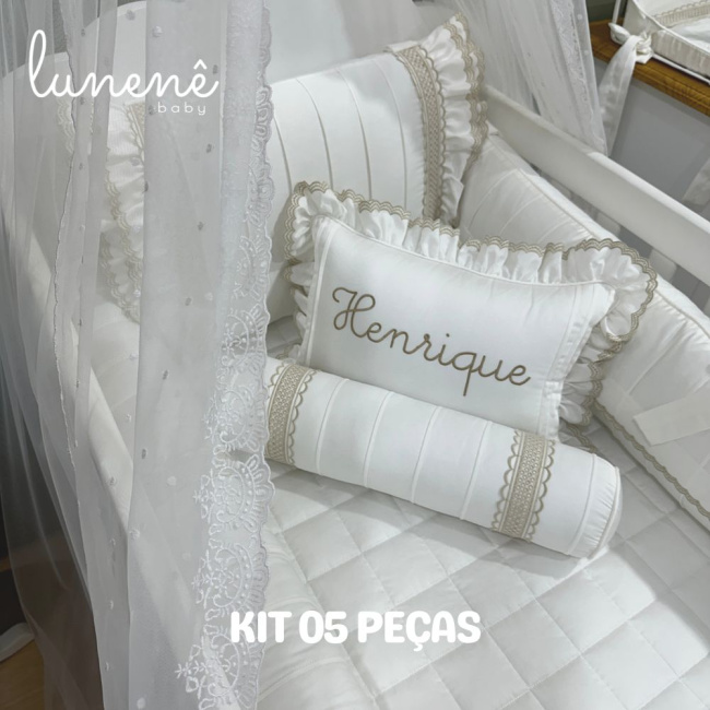 Enxoval de Berço Personalizado 05 Peças Lunenê Baby Castelli Caqui 400 Fios 4579