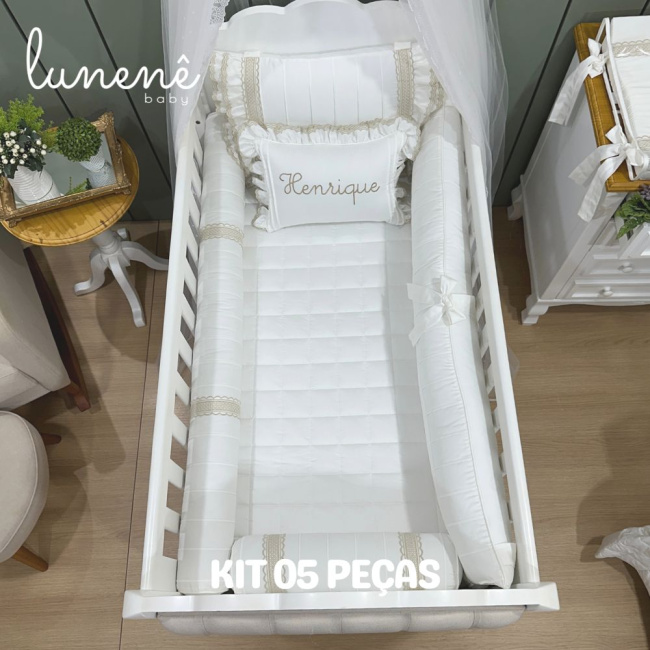 Enxoval de Berço Personalizado 05 Peças Lunenê Baby Castelli Caqui 400 Fios 4579