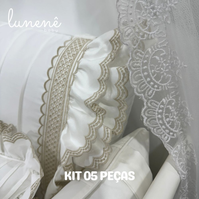 Enxoval de Berço Personalizado 05 Peças Lunenê Baby Castelli Caqui 400 Fios 4579