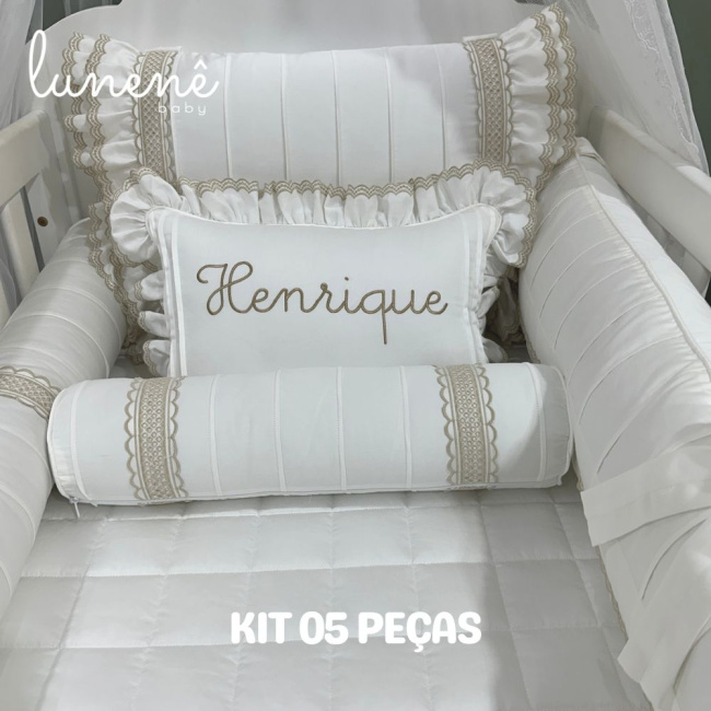 Enxoval de Berço Personalizado 05 Peças Lunenê Baby Castelli Caqui 400 Fios 4579