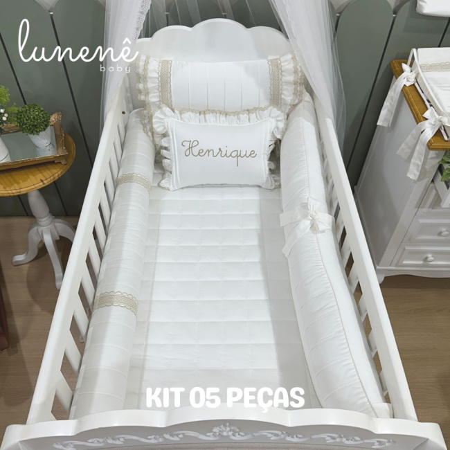 Enxoval de Berço Personalizado 05 Peças Lunenê Baby Castelli Caqui 400 Fios 4579