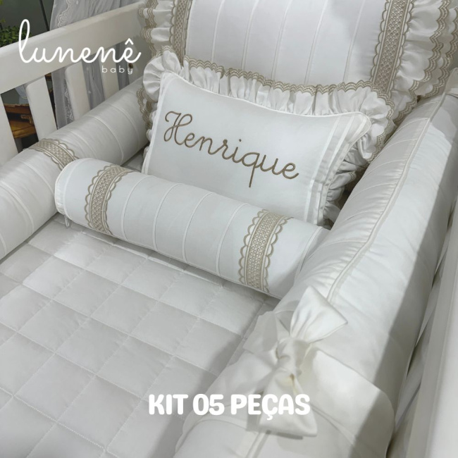 Enxoval de Berço Personalizado 05 Peças Lunenê Baby Castelli Caqui 400 Fios 4579