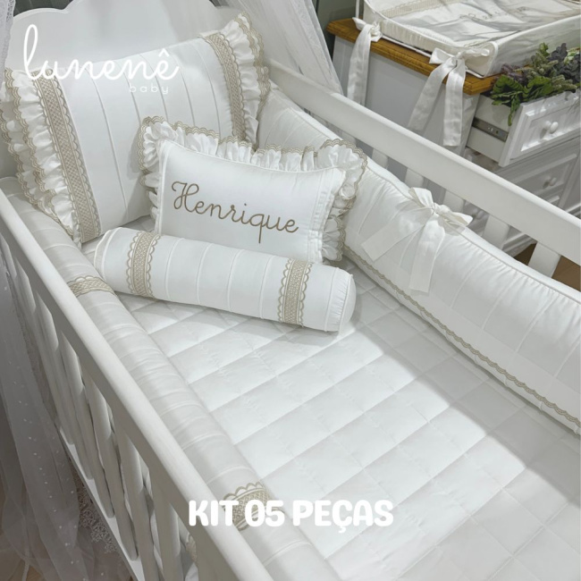 Enxoval de Berço Personalizado 05 Peças Lunenê Baby Castelli Caqui 400 Fios 4579