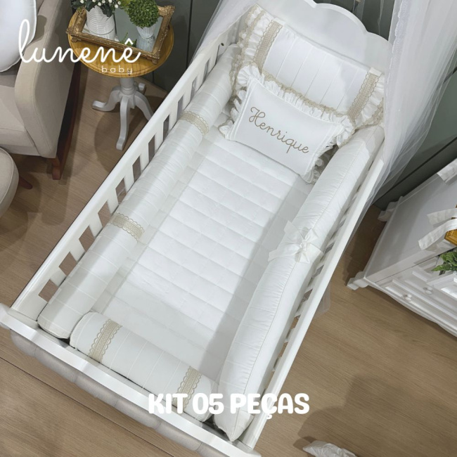 Enxoval de Berço Personalizado 05 Peças Lunenê Baby Castelli Caqui 400 Fios 4579