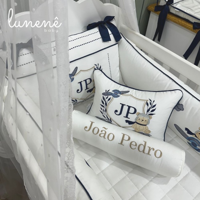 Kit Berço 100% Algodão 400 Fios Personalizado 08 Peças com nome João Pedro 4577