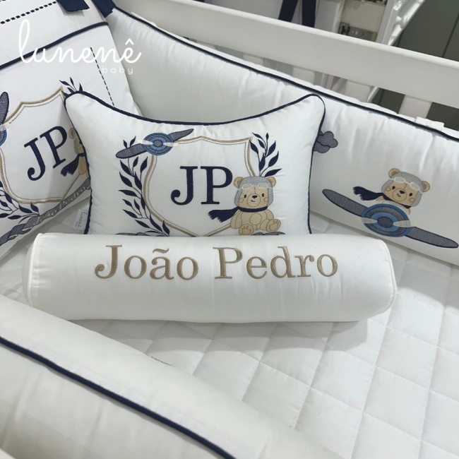Kit Berço 100% Algodão 400 Fios Personalizado 08 Peças com nome João Pedro 4577
