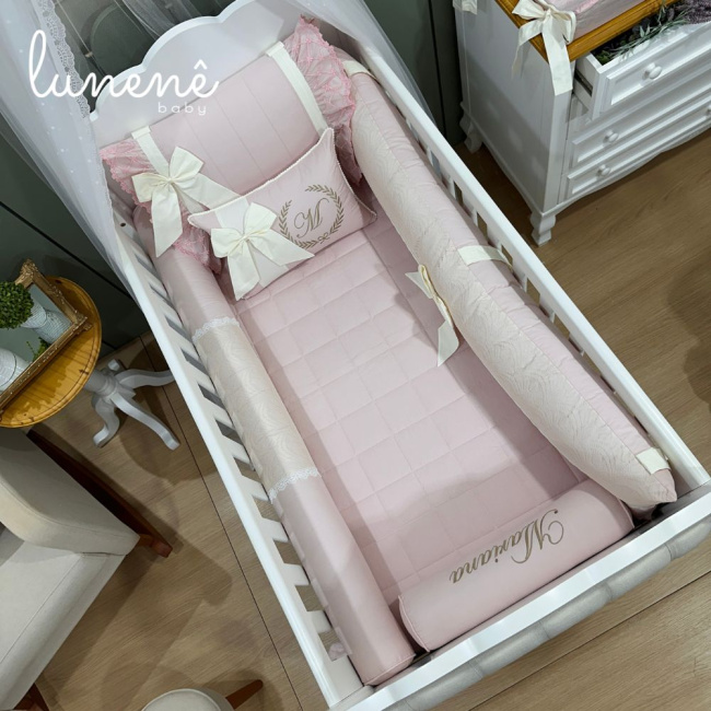 Enxoval de Berço 08 Peças Babadinho Baby Rose 200 Fios 2946