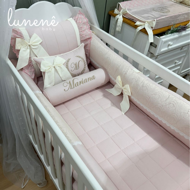 Enxoval de Berço 08 Peças Babadinho Baby Rose 200 Fios 2946