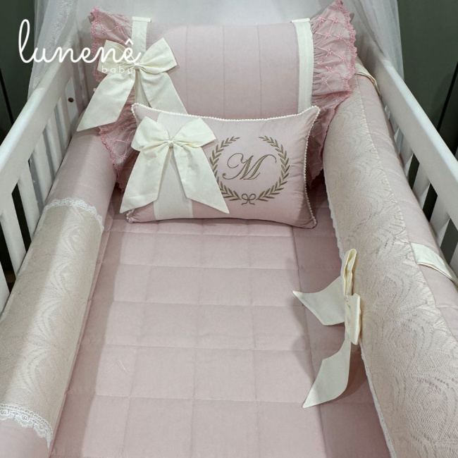 Enxoval de Berço 08 Peças Babadinho Baby Rose 200 Fios 2946