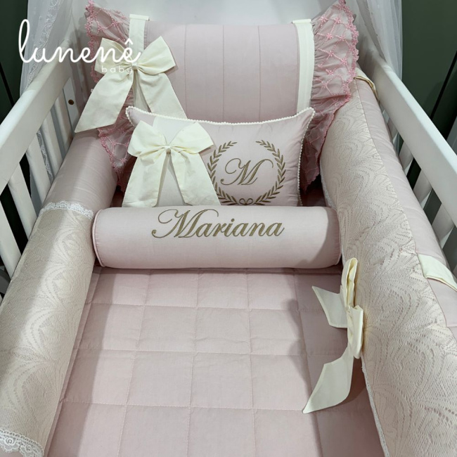 Enxoval de Berço 08 Peças Babadinho Baby Rose 200 Fios 2946