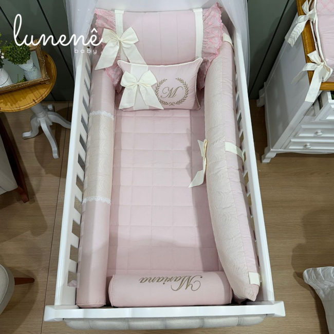 Enxoval de Berço 08 Peças Babadinho Baby Rose 200 Fios 2946