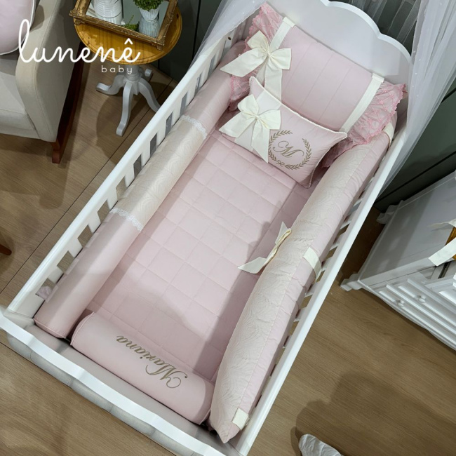 Enxoval de Berço 08 Peças Babadinho Baby Rose 200 Fios 2946