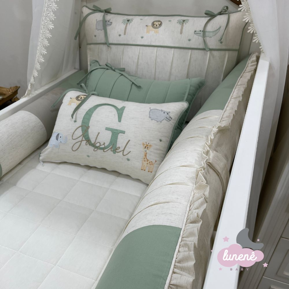 Enxoval de Berço Personalizado 08 Peças Baby Linho e Verde Com Rolo ...