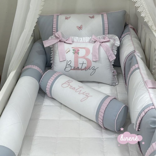 Enxoval de Berço Personalizado 08 Peças Borboleta Baby Rosa BB