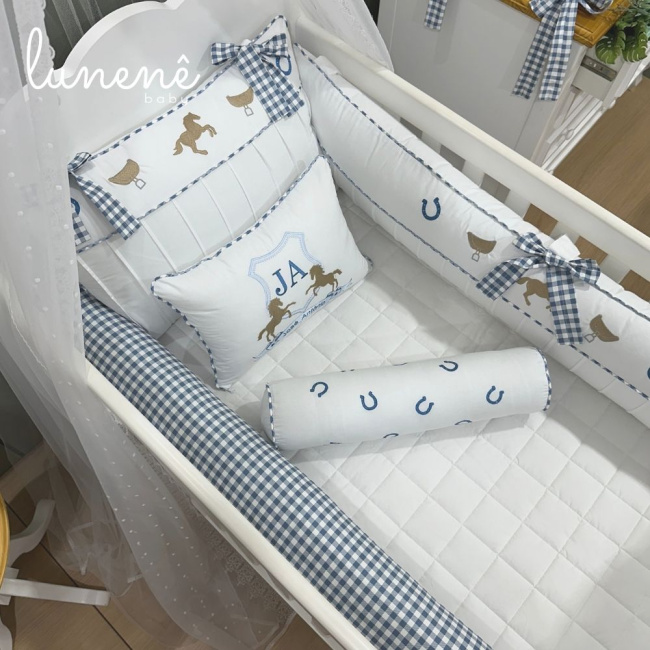 Enxoval de Berço Personalizado 08 Peças Cavalinho 200 Fios 4573