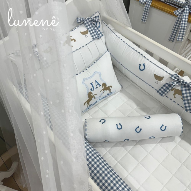 Enxoval de Berço Personalizado 08 Peças Cavalinho 200 Fios 4573