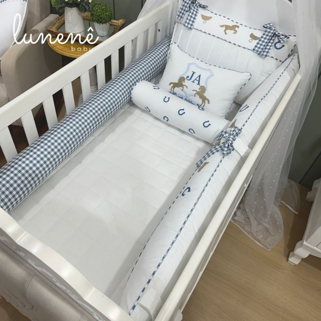 Enxoval de Berço Personalizado 08 Peças Cavalinho 200 Fios 4573