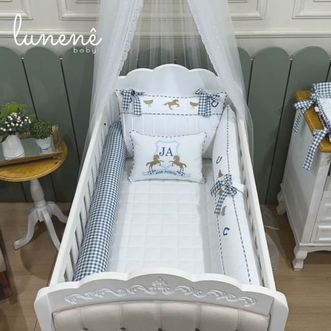 Enxoval de Berço Personalizado 08 Peças Cavalinho 200 Fios 4573