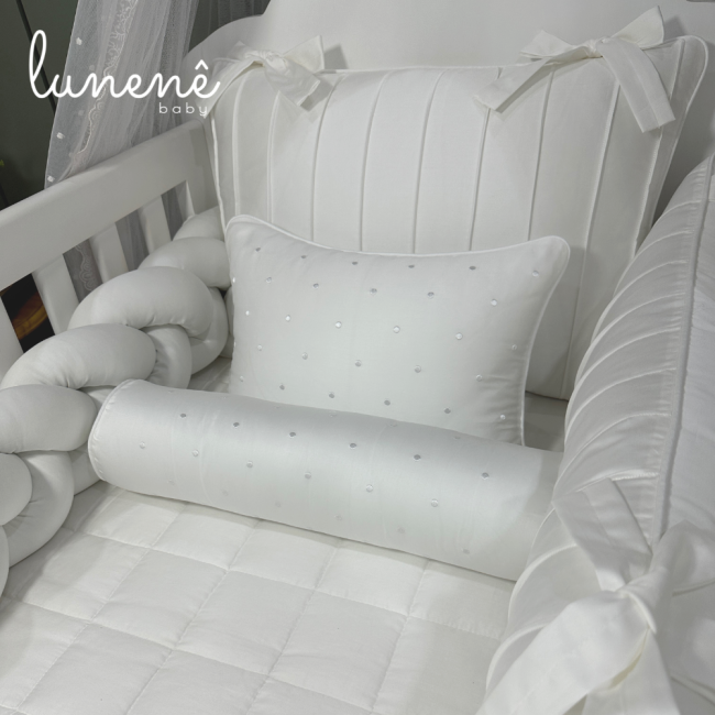 Enxoval de Berço 08 Peças com Trança Lunenê Baby White 400 Fios 9092