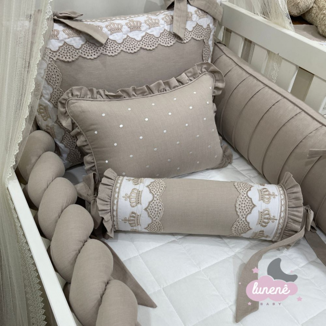 Enxoval de Berço 08 Peças Cotton Linen Baby Coroa 200 Fios 4345