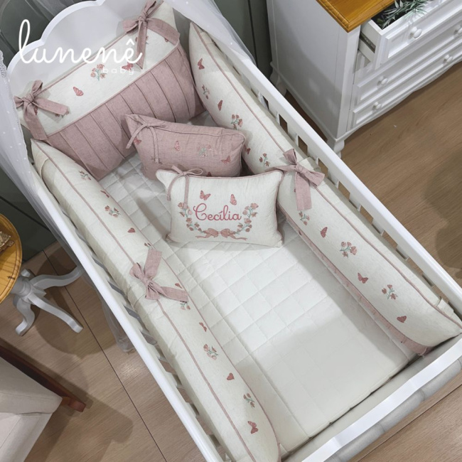 Enxoval de Berço Personalizado 08 Peças Linho Baby Rose 200 Fios 4581