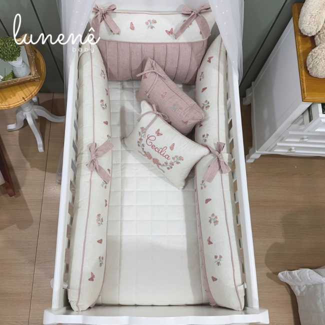 Enxoval de Berço Personalizado 08 Peças Linho Baby Rose 200 Fios 4581