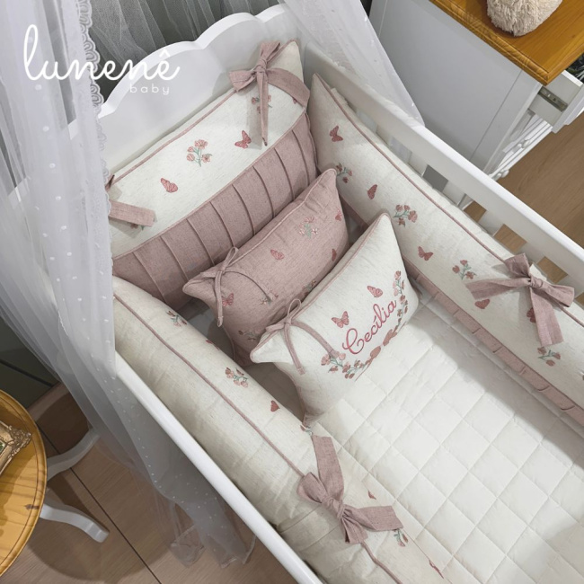 Enxoval de Berço Personalizado 08 Peças Linho Baby Rose 200 Fios 4581