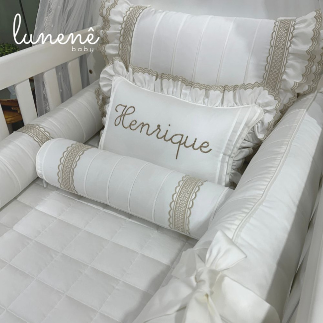 Enxoval de Berço Personalizado 08 Peças Castelli Caqui 400 Fios 4579