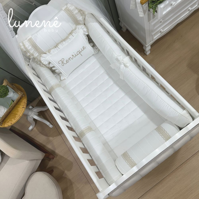 Enxoval de Berço Personalizado 08 Peças Castelli Caqui 400 Fios 4579