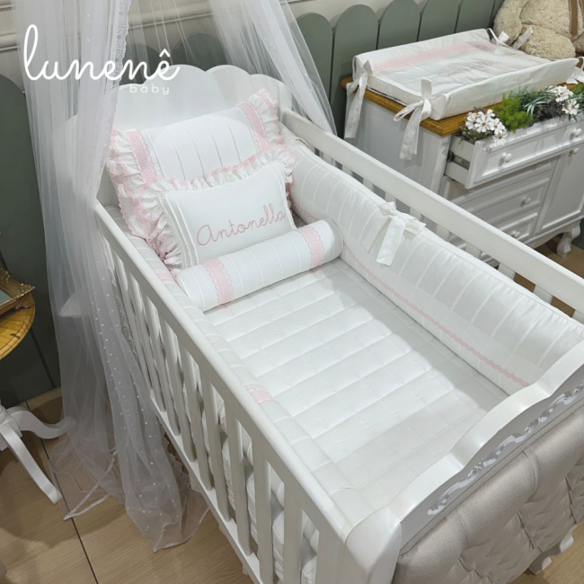 Enxoval de Berço Personalizado 08 Peças Castelli Rosa 400 Fios 4583