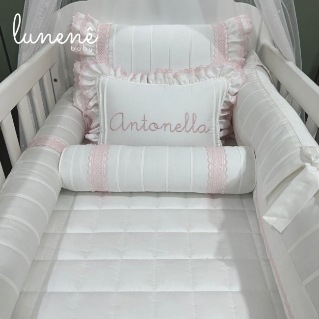 Enxoval de Berço Personalizado 08 Peças Castelli Rosa 400 Fios 4583