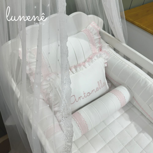 Enxoval de Berço Personalizado 08 Peças Castelli Rosa 400 Fios 4583