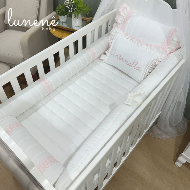 Enxoval de Berço Personalizado 08 Peças Castelli Rosa 400 Fios 4583