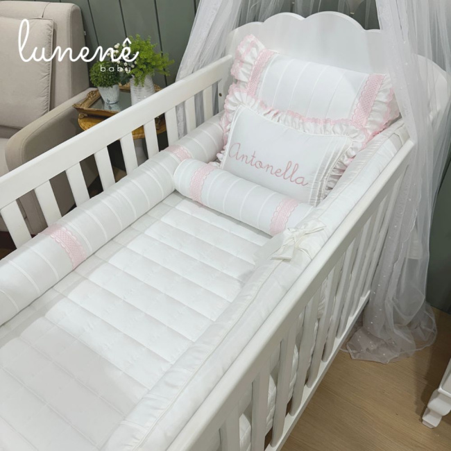 Enxoval de Berço Personalizado 08 Peças Castelli Rosa 400 Fios 4583