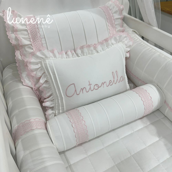 Enxoval de Berço Personalizado 08 Peças Castelli Rosa 400 Fios 4583