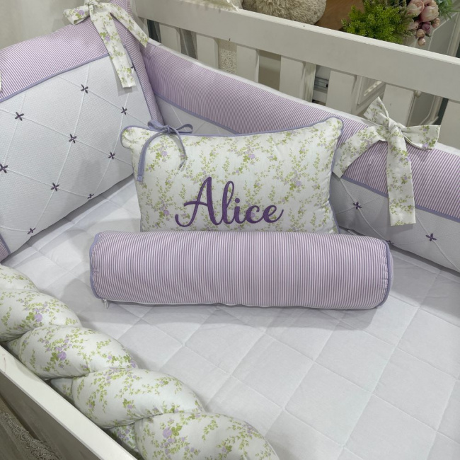 Enxoval de Berço 08 Peças Lunenê Baby Lilás Floral 200 Fios 9094