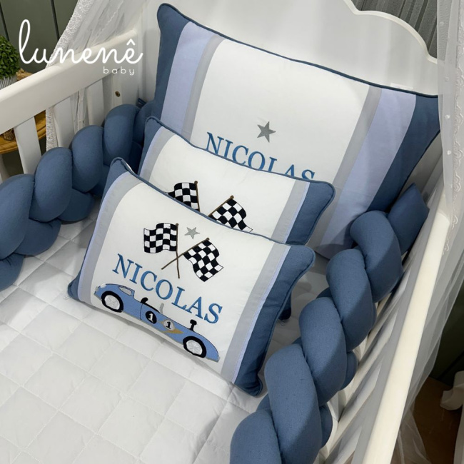 Kit Berço 100% Algodão 200 Fios Personalizado 08 Peças Azul Royal 4636