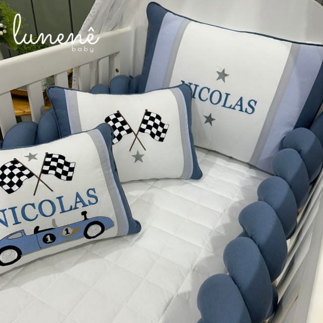 Kit Berço 100% Algodão 200 Fios Personalizado 08 Peças Azul Royal 4636