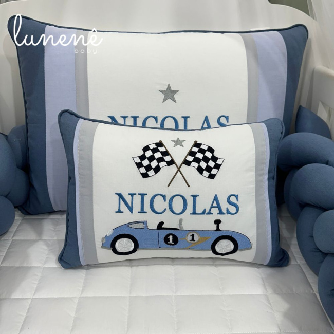 Kit Berço 100% Algodão 200 Fios Personalizado 08 Peças Azul Royal 4636