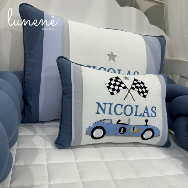 Kit Berço 100% Algodão 200 Fios Personalizado 08 Peças Azul Royal 4636
