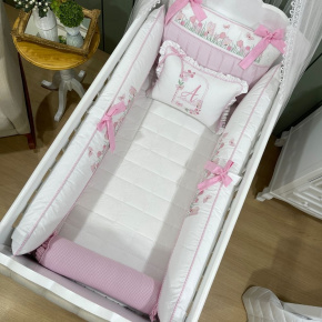 Enxoval de Berço Personalizado 08 Peças Borboletas 200 Fios 4511