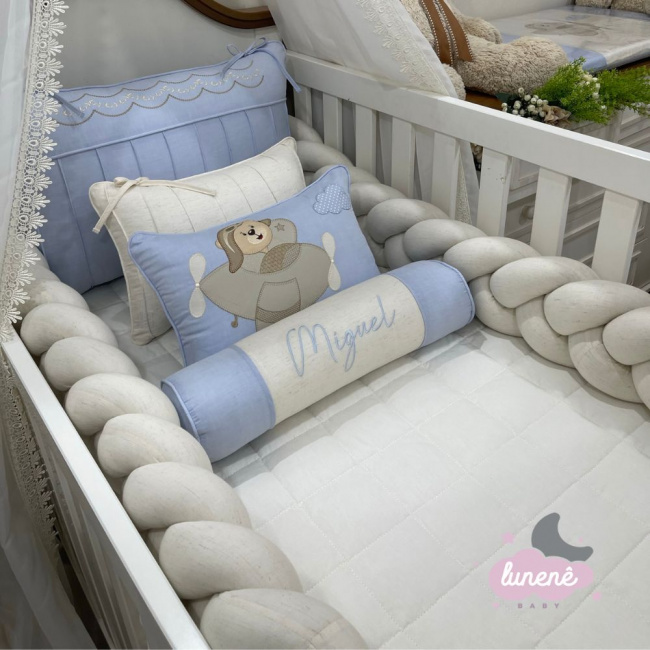 Enxoval de Berço Personalizado Aviãozinho 08 Peças 200 Fios
