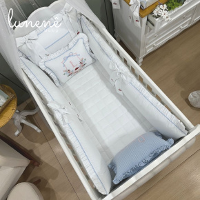 Enxoval de Berço 08 Peças Personalizado Azul Xadrez 200 Fios 4599